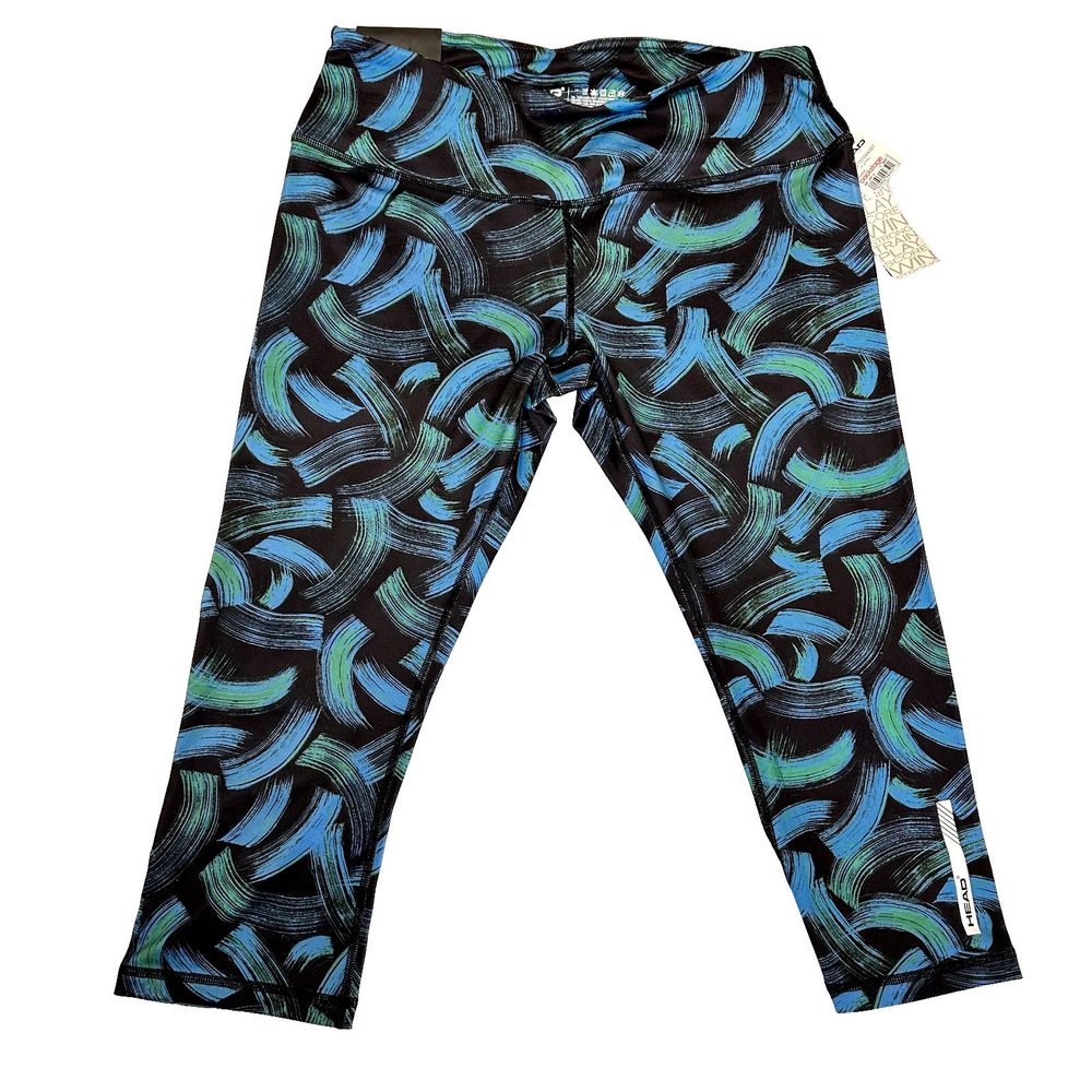 Head Women's Yoga Cropped Legging SZ M Blue and Black Paint Brush Swipes Workout